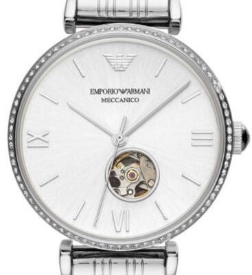 Emporio Armani Gianni T-Bar Automatic Silver Dial Silver Steel Strap Watch For Women - AR60022